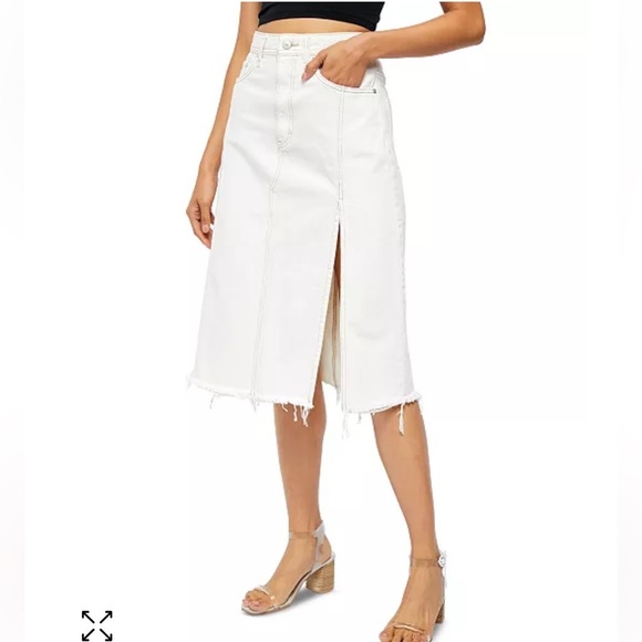 Free People We The Free Mambo Denim Midi Skirt Fringe hem 31 White wash New - Picture 2 of 16